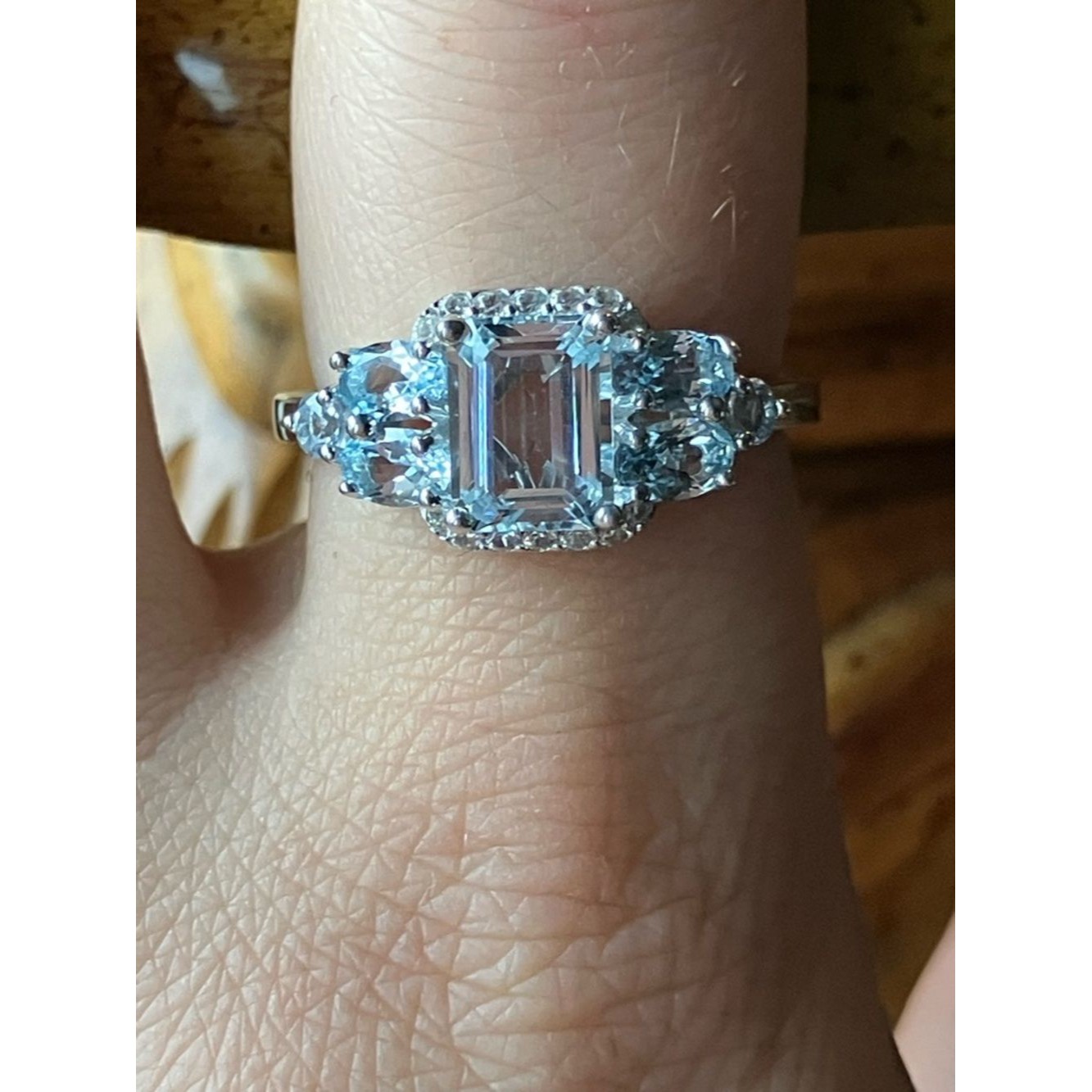 Natural Aquamarine Blue Topaz Sterling Silver Ring Size 9